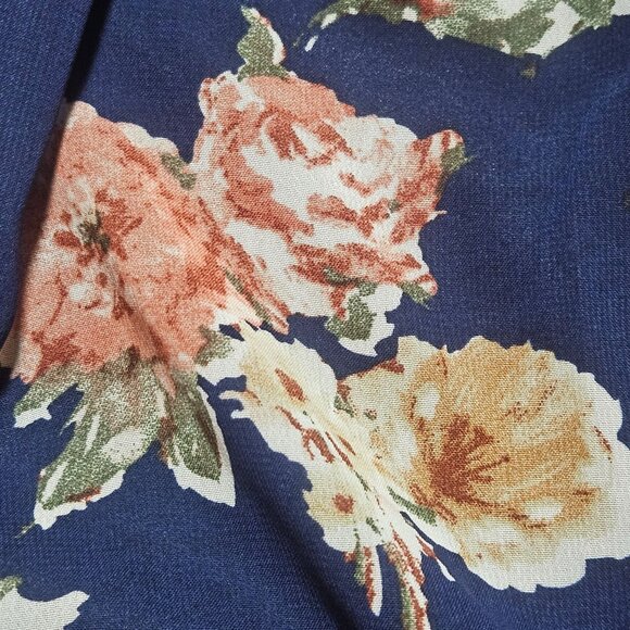 Boho Floral Off-The-Shoulder Dress Womens Medium Wilde Navy/Peach/White Polyeste - Picture 5 of 10